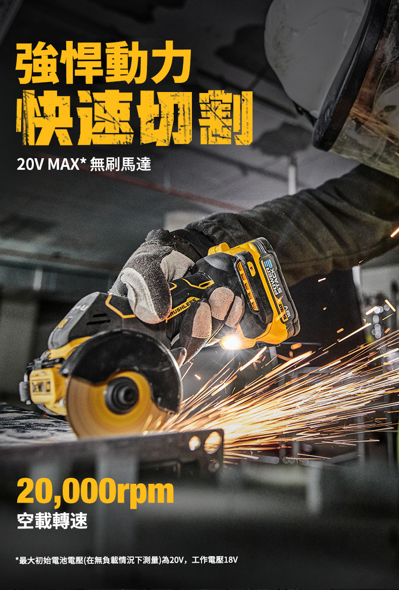 得偉「DeWALT」20V無刷角磨機DCS438小鋼俠 金屬、木材、水力、塑膠管、瓷磚都可切割 單手一機完成!
